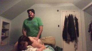 Boyfriend fucking me doggy while roommate is in the other room