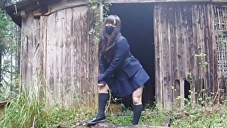 Japanese Crossdresser who loves to pee exposure in an abandoned house.