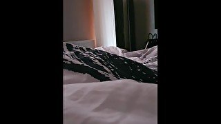 Step mom hand slip under blanket making step son cum on her hand