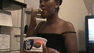 Frisky ebony GF tops my BBC with ice cream and sucks it hard