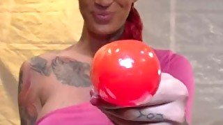 Busty tattooed babe in real gangbang