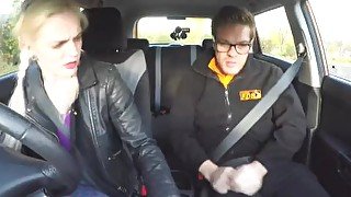 Fake Driving School Jailbird with big tits tastes examiners shaven pussy