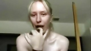 A blonde girl and the cumshots in her mouth compilation