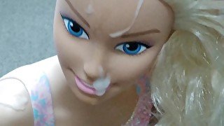 Shooting My Load from my Hard Cock all over Giant Barbie Face and Humiliating Her