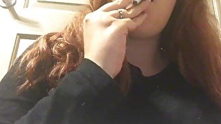 Hot Chubby Goth Teen Smokes and Strips Down to Topless - Perky Natural Tits