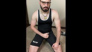 College Wrestler Stud Jerks off in Wrestling Singlet