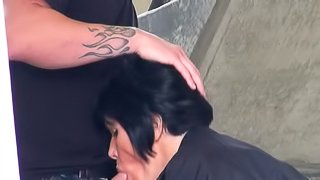 Sexy brunette gets fucked in public