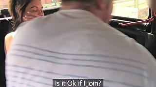 FakeTaxi Fun time couple in backseat taxi threesome