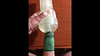 Fleshlight ice fuck with colored condom cum fill