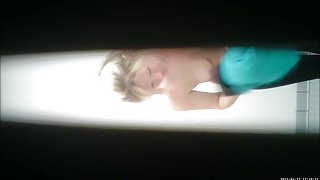 REAL Hidden Cam! Hot Blonde MILF Changing in Bathroom