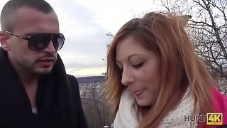 HUNT4K. Red-haired girl likes sex for money in front of her boyfriend