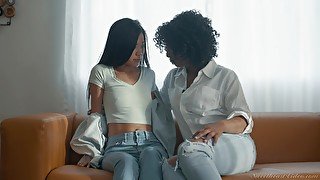 Interracial lesbian couple Misty Stone and Vina Sky pussy licking