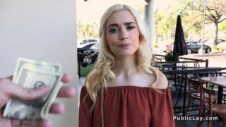 Slim blonde bangs in public for fast cash