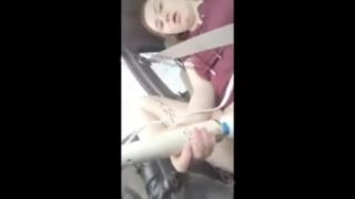 19 yo camgirl uses hitachi vibrator in car public orgasm upskirt pussy play