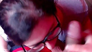 Cute nerdy teen sucking daddy's dick until he cums!