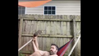 Rex Mathews Risky Public Outdoors Strip and Jerk in Hammock outside neighbors windows on busy street