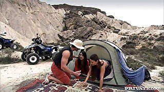 Camping ended up with threesome with nasty brunette Claudia Rossi