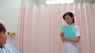 Randy Asian nurse gets fucked in bathroom after blowjob