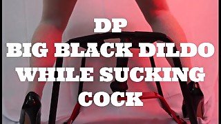 Mature milf Mandi Manxx bangs big black dildo while sucking hubbys cock dp roleplay