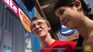 Hunt4k. slender dark haired screwed by guy in front of her nerdy...