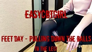 Mistress teaches her slave to squat correctly by stimulating his balls EasyCBTGirl