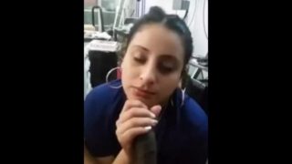 Sexy Latina sucking dick at work