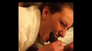 White girl deep throats big black cock