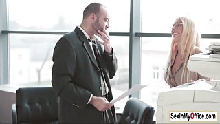 Kyra Hot gives office mate a blowjob to fix the copy machine