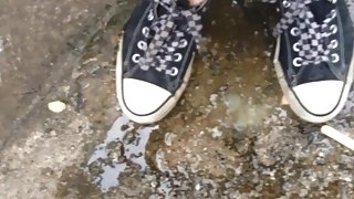 Crushing popsicles with feet (shoes and barefoot)