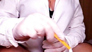 Handjob after Waxing/Shaving by Sexy Esthetician. Dick depilation masturbate #1