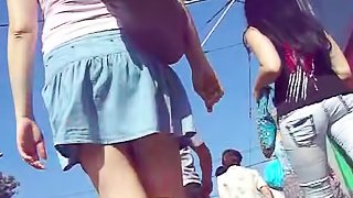 Horny voyeur enjoys public upskirting