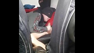 Russian guy in a mask gives in her mouth in the car outside the city, gay Amateur slave and master