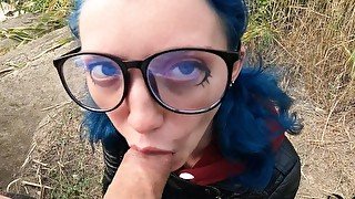 blue-haired cutie with a butt plug, loves to have sex and suck dick near the river