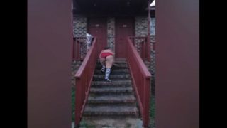 Outdoor stairs yoga in panties