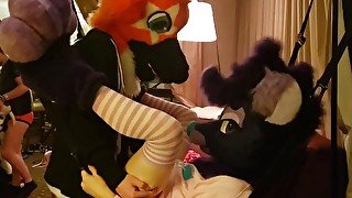 Star takes femboy fursuiter for a ride in sex sling [MFF 2019]