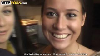 Sexy brunette Russian young slut Eva Cats is sucking penis outside
