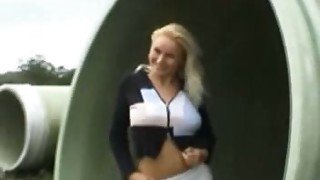 My top notch blonde girlfriend flaunts her tits outdoors on a windy day