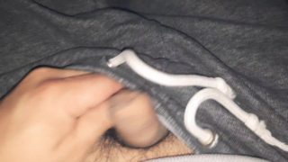 Small uncut grower not shower, precum, slow foreskin rolling close up, glistening precum play