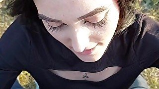 POV cumshot in my mouth by the lake Public Amateur Cumshot Blowjob