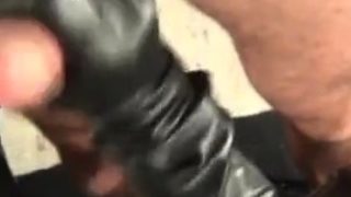 Amateur leather gloved sex