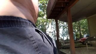 Jerking off outdoors in back yard cum shot public