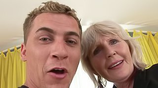 Granny is having this gigolo in her pussy