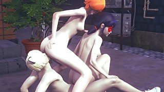 Miraculous Lady Bug - Lady Bug fucked and threesome with Gween and CatNoir at the street