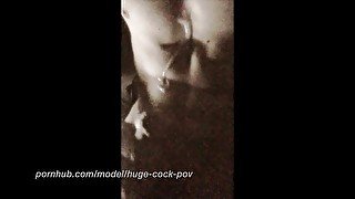 Jerking my huge uncut cock for a big load on my chest and abs