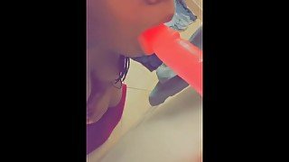 Black Girl Deepthroats and Sucks Off Her Dildo