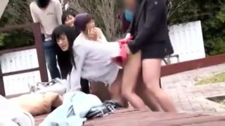 Slutty Oriental babe engages in intense sex action in public