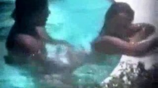 Hot brunette caught fucking in the hotel pool by a peeper