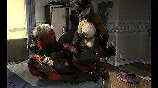 Futa red panda having fun with Futa deer HD by h0rs3