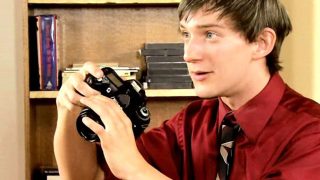 Geeky twink bond with photography teacher and submit into