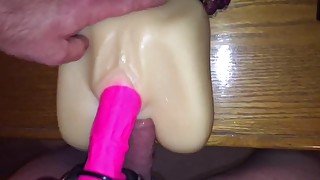 StrapOn Double Penetration sex to my Kendra Lust Life Size Pussy & Ass Stroker, then I licked up cum